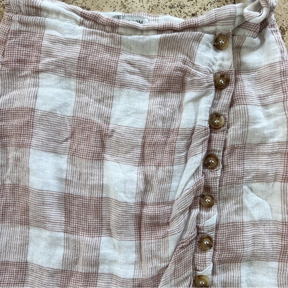 Anthro Heartloom Bently Red Pink Gingham Plaid High Waist Skirt Tie Coverup S - Picture 5 of 8